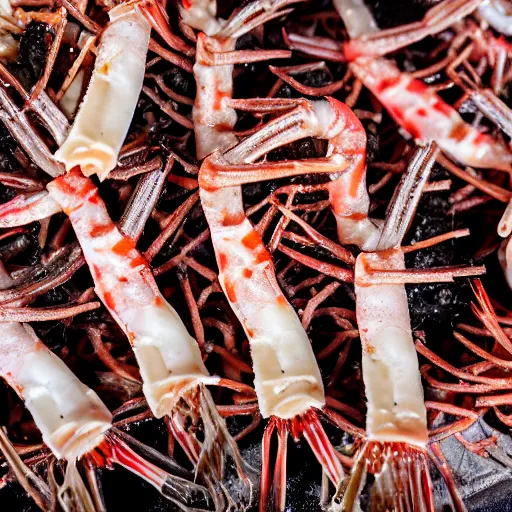 Image similar to macro photo of gourmet langoustines served on a pile of bleached dead coral