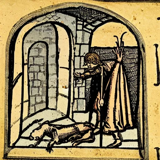 Prompt: medieval illustration of a jail
