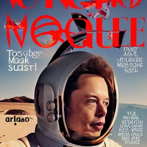 Image similar to a portrait of elon musk as an astronaut in mars, vogue magazine cover, highly detailed