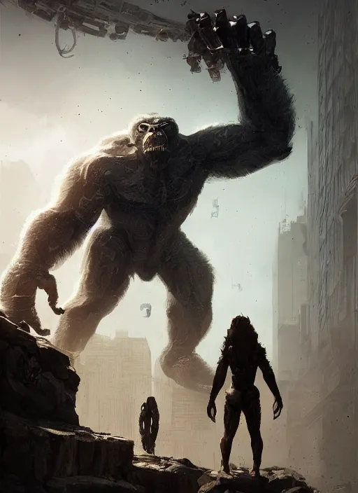 Image similar to cyborg!!!! king kong, greg rutkowski, 8 k, shallow depth of field, intricate detail, concept art,