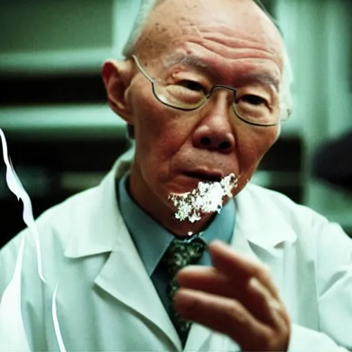 Image similar to A still of Lee Kuan Yew as Walter White cooking meth in in Breaking Bad (2008)
