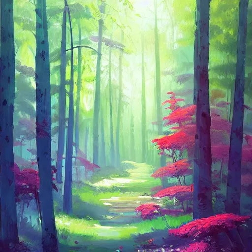Prompt: a beautiful painting of a forest by sylvain sarrailh. trending on artstation