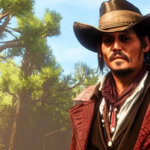 Prompt: johnny depp in red dead redemption 2 video game