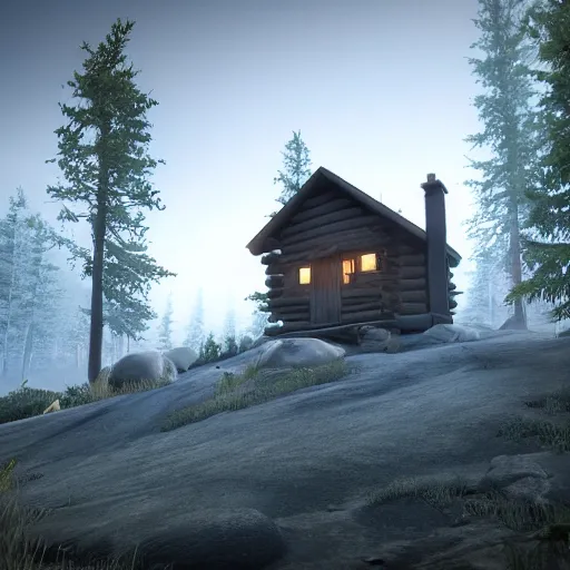 Image similar to a cabin in the woods unreal engine