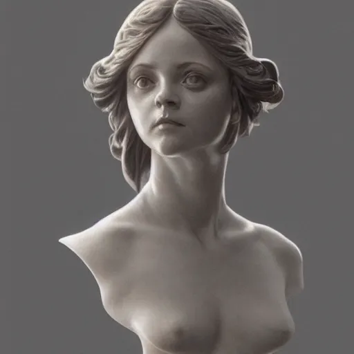 Prompt: beautiful lifelike award winning marble statue bust of christina ricci trending on art station scary artgerm greg rutkowski alphonse mucha museum quality cinematic atmospheric