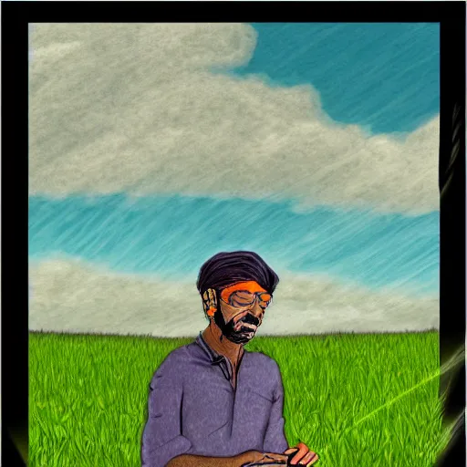 Image similar to digital drawing of a man in a field by murugiah