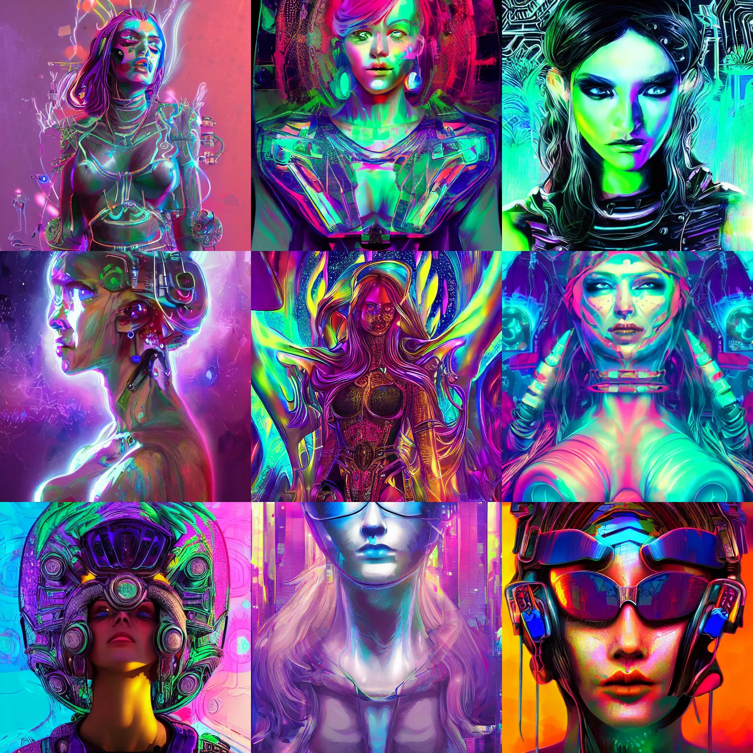 Prompt: psychedelic goddess, cyberpunk art, trending on artstation