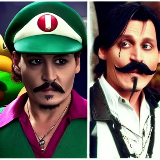 Image similar to Johnny Depp as Luigi in Live-action Super Mario Bros movie