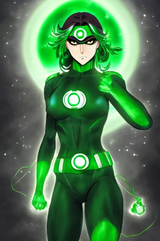 Image similar to anime key visual of a beautiful female green lantern, intricate, glowing accents, powers, glowing ring, speed, goddess, dc comics, cinematic, stunning, highly detailed, digital painting, artstation, smooth, hard focus, illustration, character concepts by senior concept artist