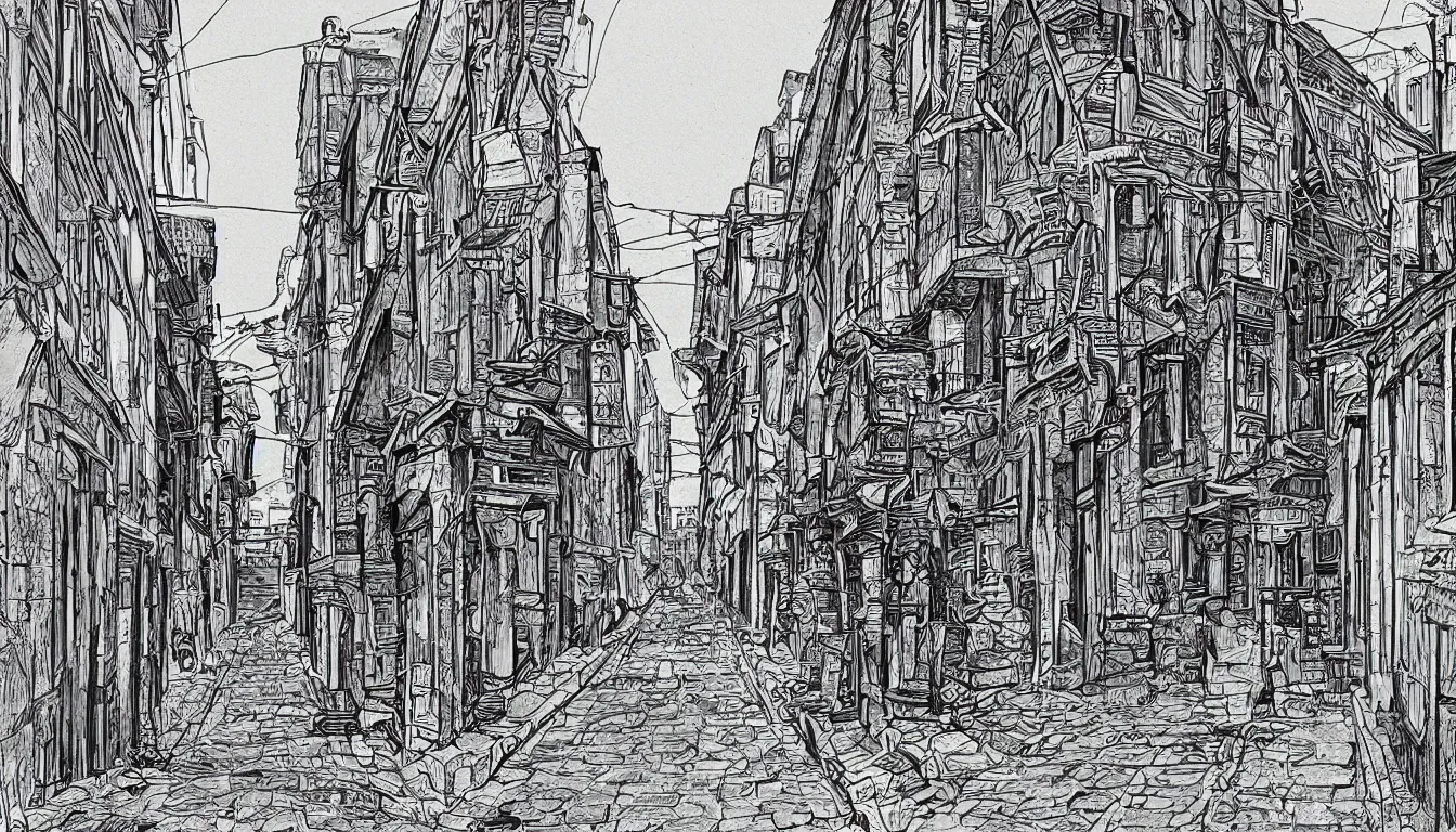 Image similar to ido period street, illustration, detailed