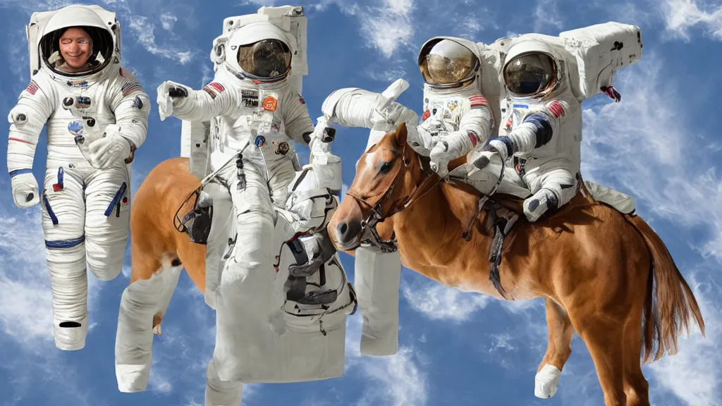 Image similar to a horse on an astronaut, a horse riding an astronaut, horse on top, instruction manual