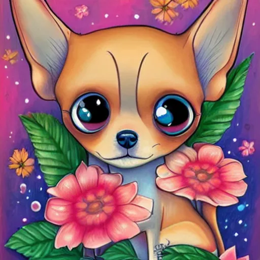 Image similar to a jeremiah ketner illustration of an adorable and cute tan chihuahua