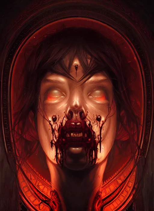 Image similar to symmetry!! portrait of a zombie, horror, moody lights!! intricate, scary, highly detailed, digital painting, artstation, concept art, smooth, sharp focus, illustration, art by artgerm and greg rutkowski and alphonse mucha