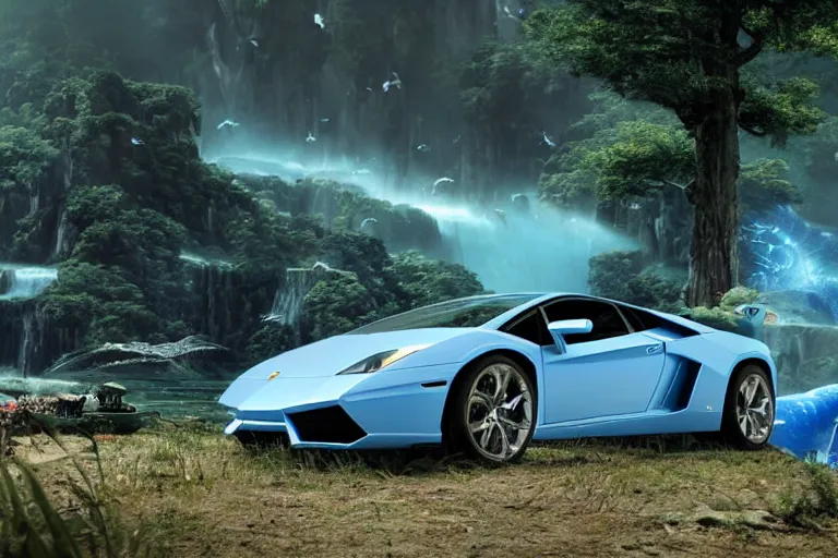 Prompt: A cinematic film still of a Lamborghini in the movie Avatar.