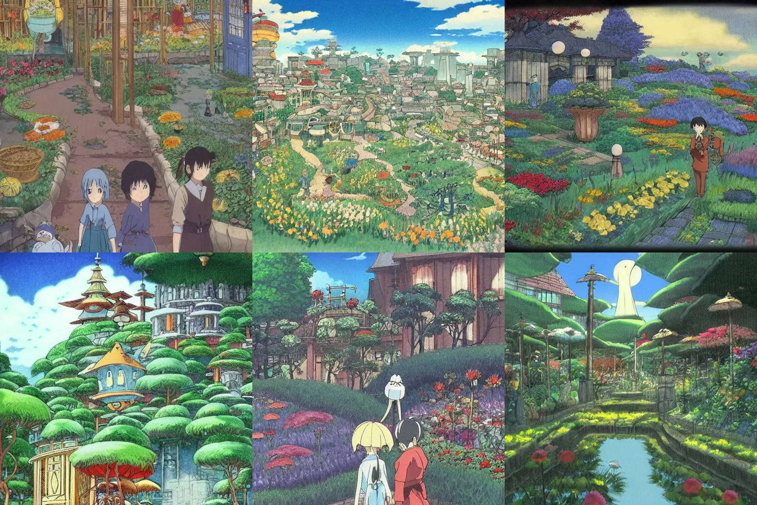 Prompt: city / garden of spirits painted by hayao miyazaki.