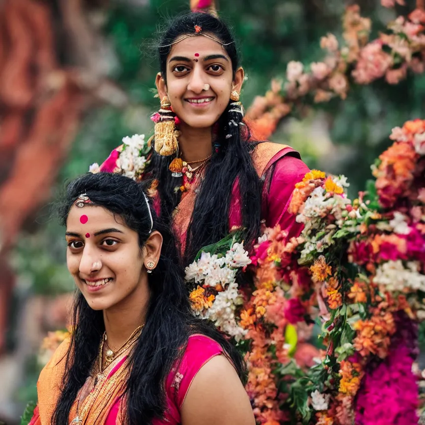 Image similar to portrait of smriti mandhana as a cute goddess, ultra realistic, canon 3 5 mm photography