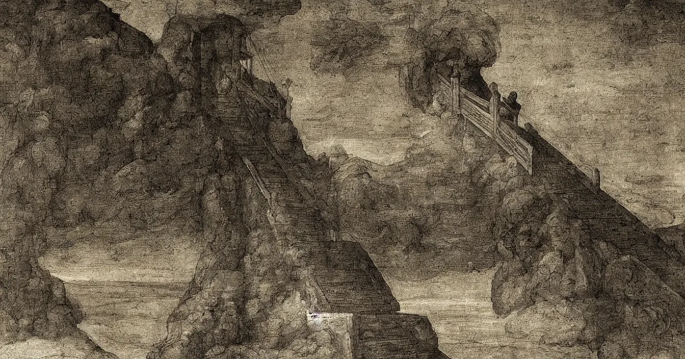 Prompt: Stairway to heaven, by Leonardo da Vinci