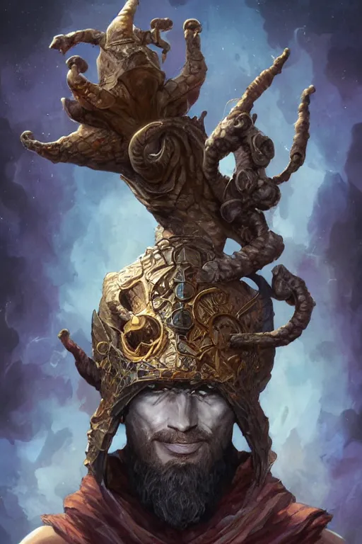 Prompt: portrait of the heteromorph ammonite wizard wearing the epic artifact ring headgear by artgerm and Craig Mullins, James Jean, Andrey Ryabovichev, Mark Simonetti and Peter Morbacher 16k