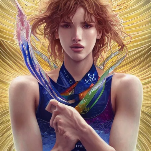 Prompt: ultra realistic illustration, bella thorne as the olympics swim team anime, intricate, elegant, highly detailed, digital painting, artstation, concept art, smooth, sharp focus, illustration, art by artgerm and greg rutkowski and alphonse mucha and wlop