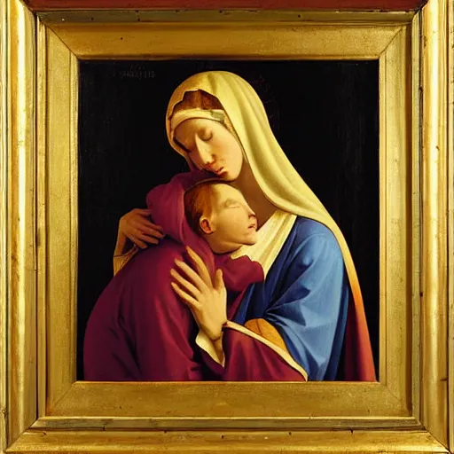 Image similar to original oil painting of mother mary crying tears by alessandro allori fra angelico