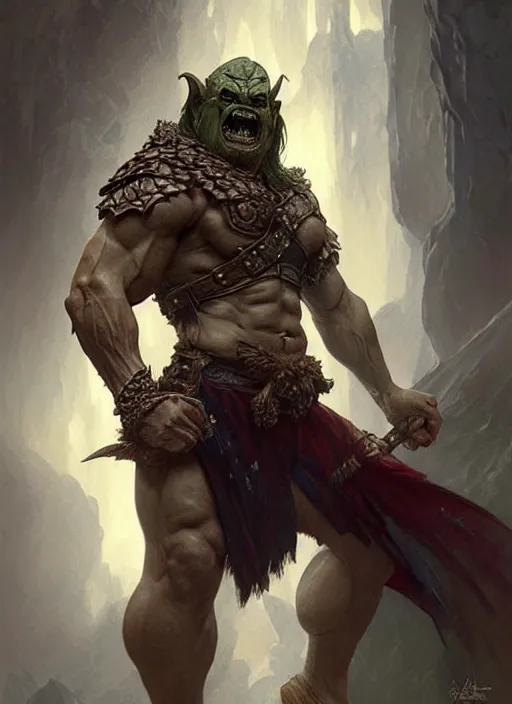 Prompt: messi as an orc, d & d, muscular! fantasy, intricate, elegant, highly detailed, digital painting, artstation, concept art, smooth, sharp focus, illustration, art by artgerm and greg rutkowski and alphonse mucha