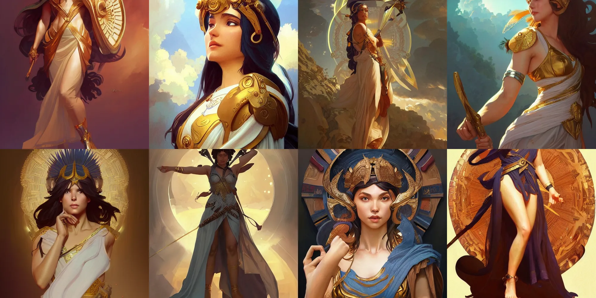 Prompt: character artwork of athena goddess of wisdom, digital painting, artstation, concept art, smooth, sharp focus, illustration, by artgerm and greg rutkowski and alphonse mucha