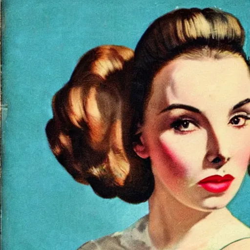 Prompt: “Jodie Comer portrait, color vintage magazine illustration 1950”