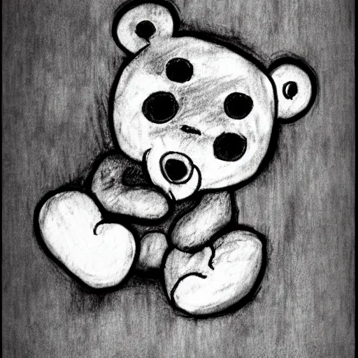 Image similar to grunge drawing of a teddy bear in the style of the grudge