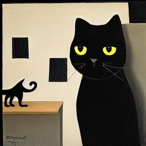 Image similar to a black cat in the style of gertrude abercrombie