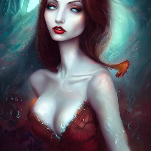 Image similar to A digital painting of a beautiful female vampire, art by Anna Dittmann, beautiful eyes, intricate, ethereal, dreamy, highly detailed, digital painting, Artstation, concept art, smooth, sharp focus, illustration,