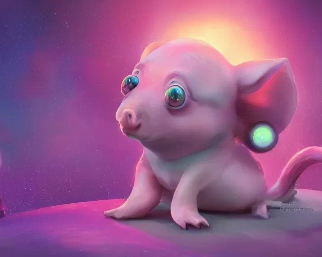 Image similar to 3D Fantasy Cute and adorable space piglet princess, huge adorable eyes, bright stars, Smooth 3D Illustration, soft render, Servando Lupini, Daniil Kudriavtsev, handpaint texture, Blender, 3DCoat