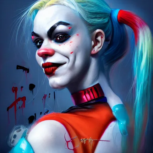 Image similar to Harley Quinn but she's a beautiful young ape with long pony tails on either side of her head, illustration, comic, by James Jean, artgerm, octane render, by John Coltrane and Marc Simonetti, Manic, graffiti, kinemacolor, colorful, high detail of the face, full body