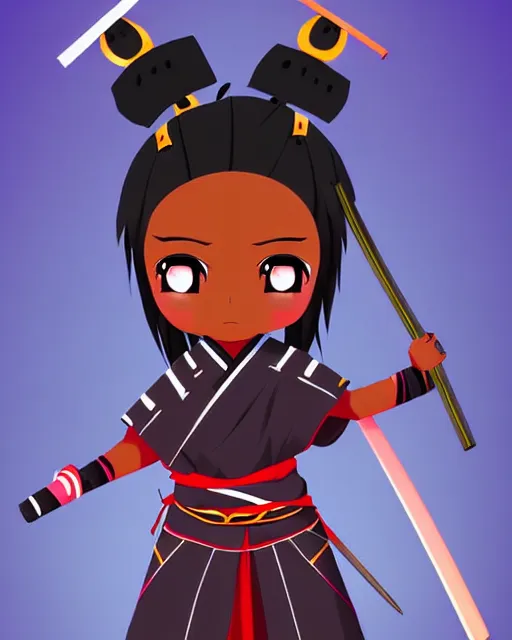 Image similar to cute digital art of a cute african samurai warrior, cute chibi style, chibi, anime, artstation, deviantart, pinterest, yasuke 5 0 0 px models