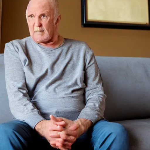 Image similar to mature man is sitting gracefully on a sofa