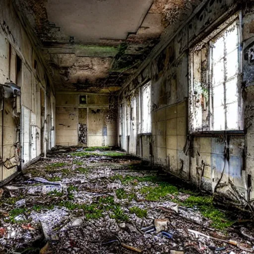 Prompt: highly detailed landscape of abandonned hospital, urbex, urban exploration