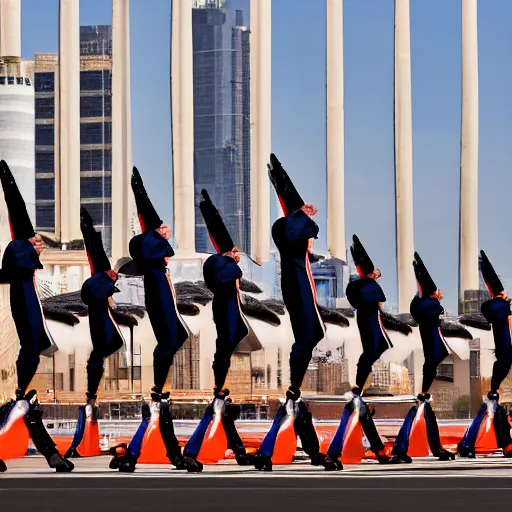 Image similar to a military parade doing goose steps while holding giant keyboards, 4 k photography