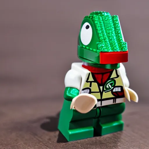 Prompt: a photo of realistic yoshi, lego mini figures