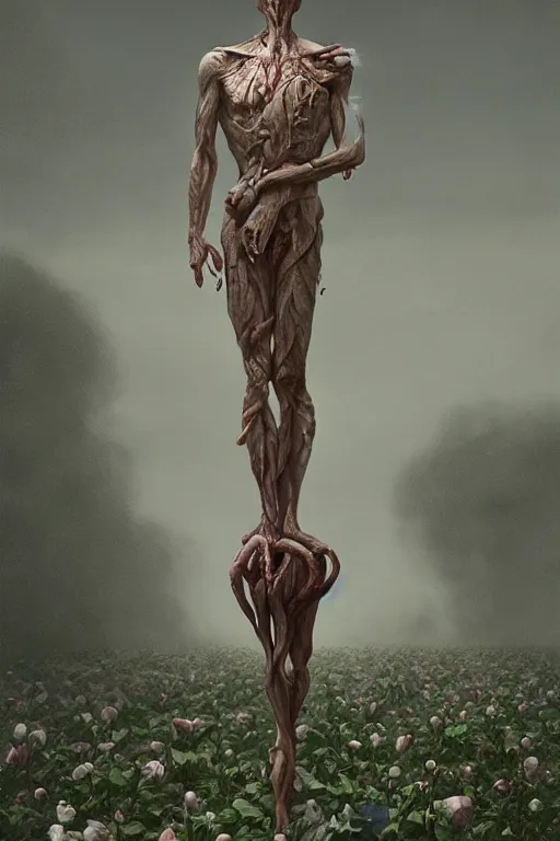 Prompt: Surreal God of Death Floating in the air, in the middle of a garden of white roses, photo realistic, insanely detailed, mist, trending on artstation, golden ratio, ultra super good realistic 3D render by Gerald Brom and Zdzisław Beksiński