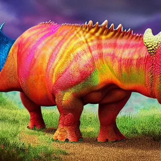 Prompt: a triceratops in a tutu, hyper realistic, vivid colors