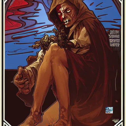 Image similar to crackhead sith lord smoking crack cocaine by mcfarlane, alphonse mucha, artgerm and greg rutkowski and magali villeneuve. drug addicts