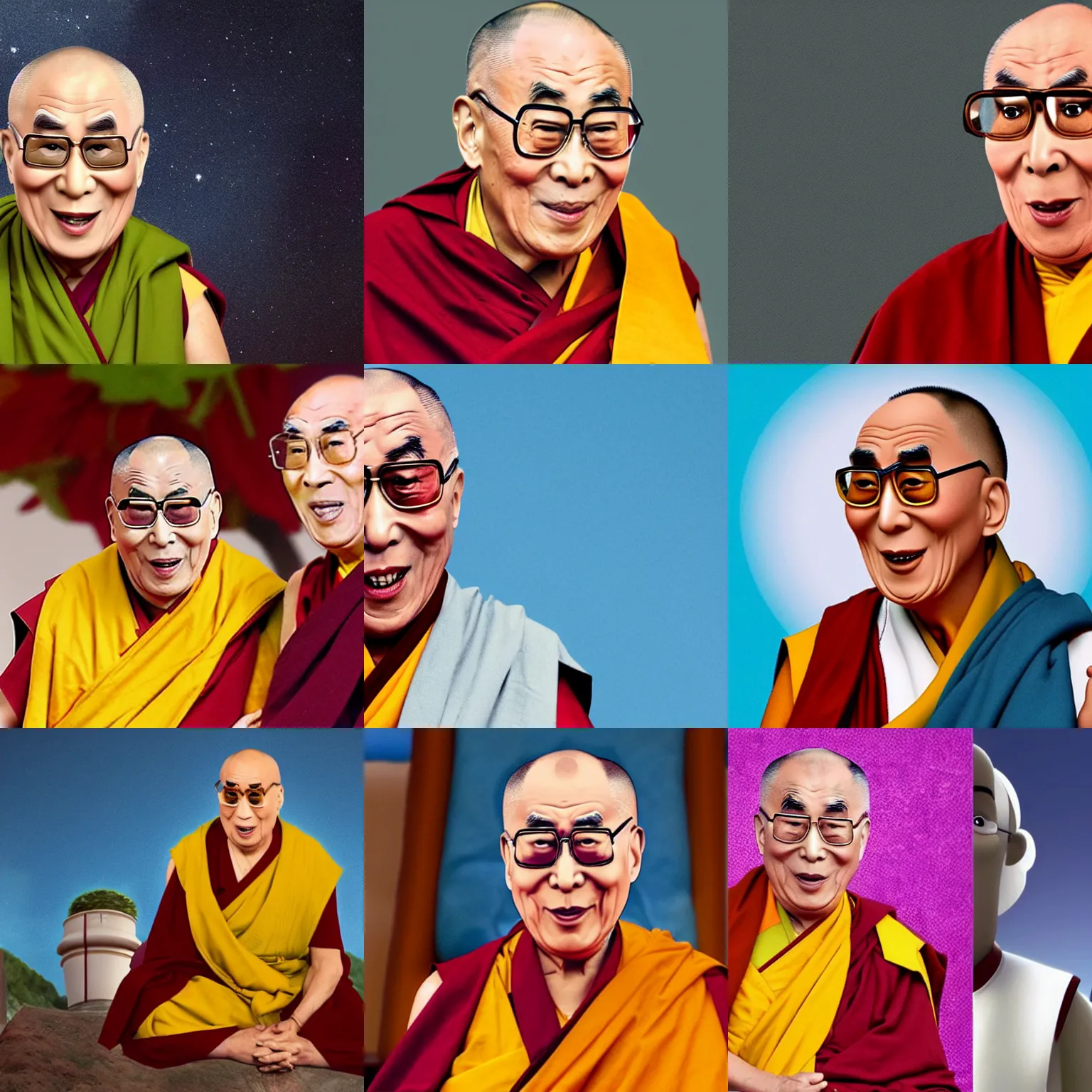 Prompt: still of dalai lama as a pixar animated character