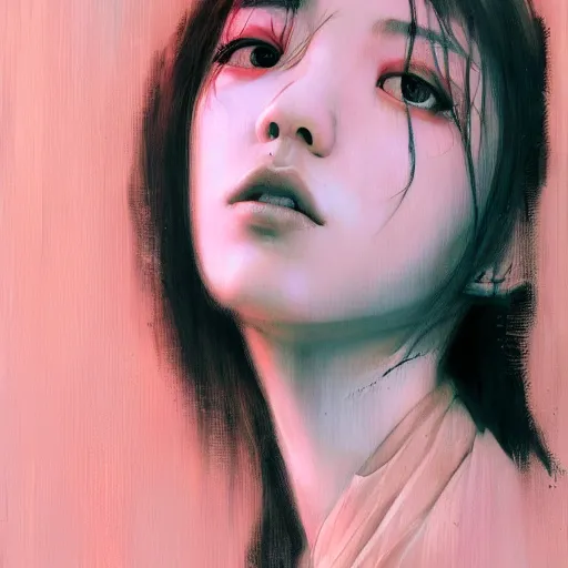 Image similar to jisoo of blackpink, hyperrealistic portrait, bladerunner street, by karol bak and agnes cecile, fantasy art, photo realistic, dynamic lighting, artstation, poster, volumetric lighting, very detailed face, 8 k, award winning