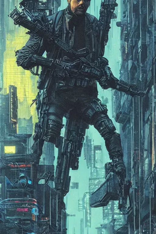 Image similar to Deadly blackops mercenary. cyberpunk. Blade Runner 2049. concept art by James Gurney and Mœbius.