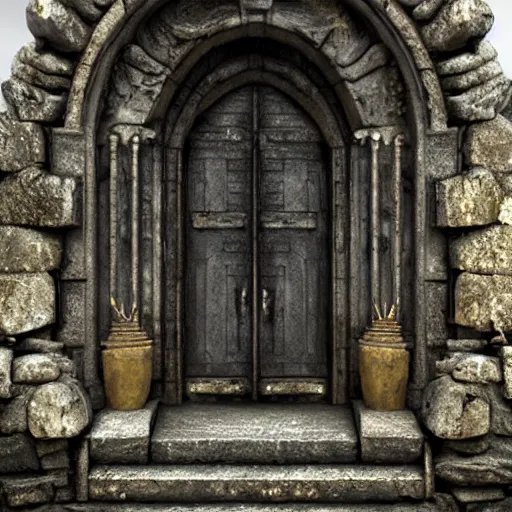 Image similar to beautiful matte painting of the grand ancient stone door, fantasy, sharp focus