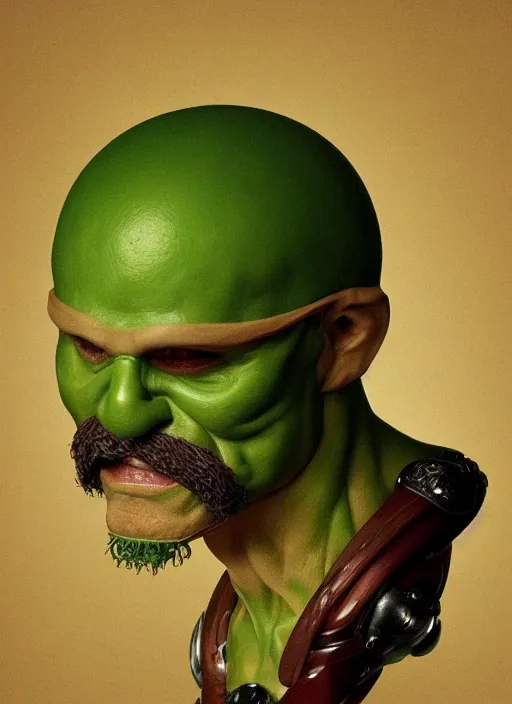 Image similar to spherical green head, flesh - toned heman anthropomorphic pea legume action figure, diffuse lighting, photographic fantasy, intricate detail, elegant, highly detailed, lifelike, photorealistic, artstation, art by john collier, frank frazetta, albert aublet, krenz cushart, artem demura and alphonse mucha