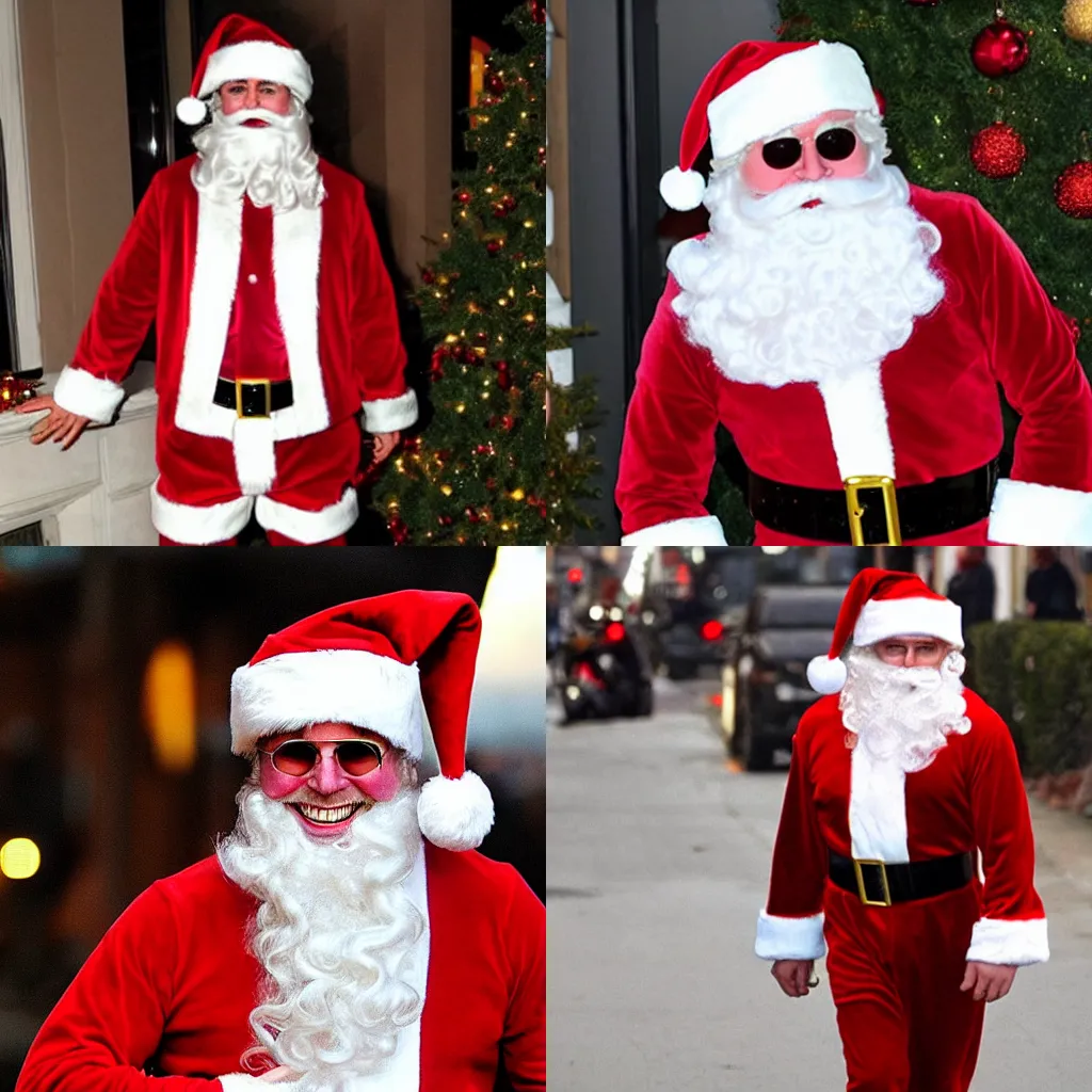 Prompt: Tom Cruise dressed up as Santa Claus