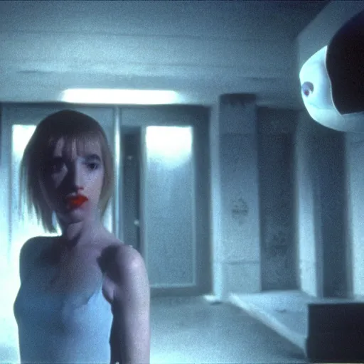 Image similar to movie still of the alien girl, cinematic composition, cinematic light, by david lynch and dario argento