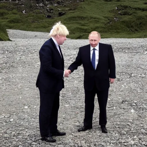 Prompt: Boris Johnson and putin at the end of the world