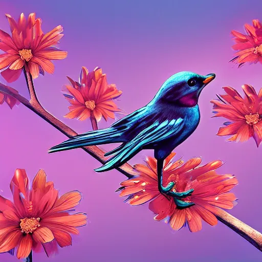 Prompt: a bird with arms instead of wings holds a beautiful flower, digital art, high detail, realistic