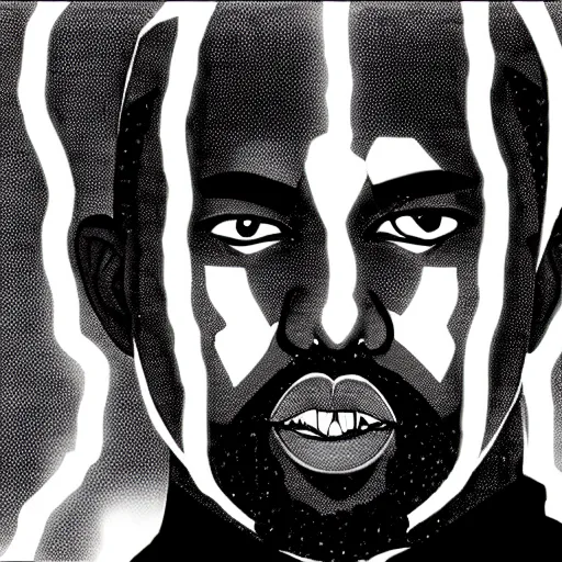 Image similar to manga panel of kanye west in the style of kentaro miura, 8 k, 4 k, masterpiece, trending on artstation